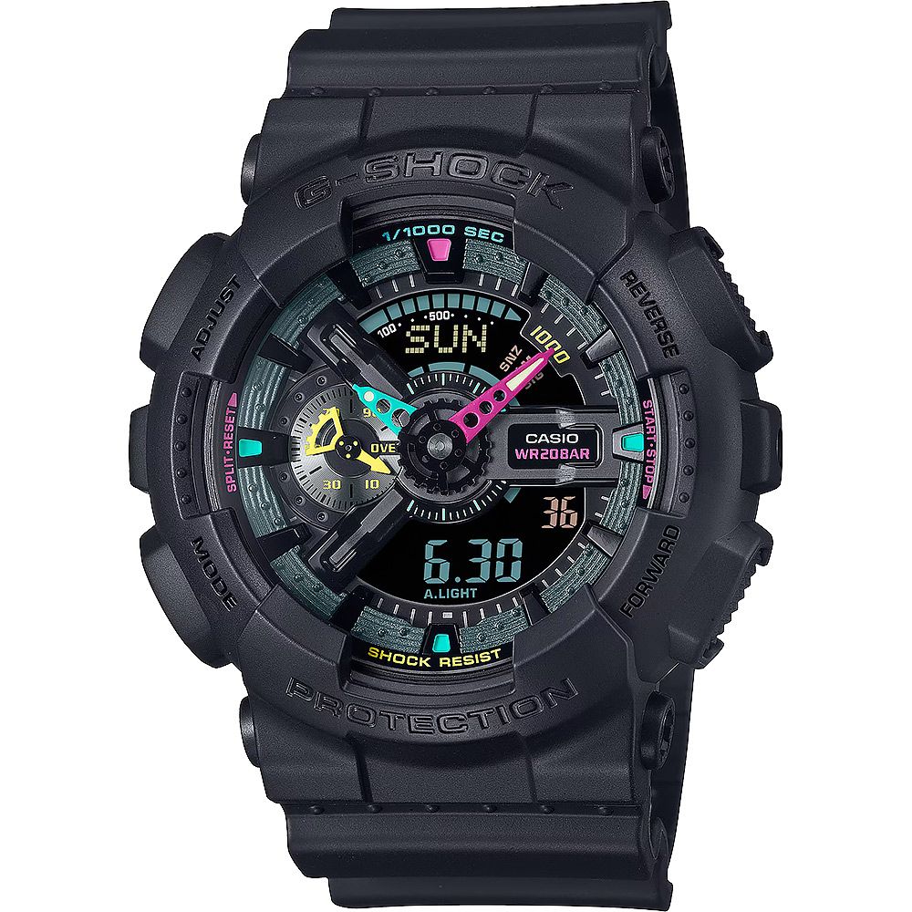 CASIO 卡西歐 G-SHOCK 虛擬世界 霓虹科幻雙顯手錶 GA-110MF-1A
