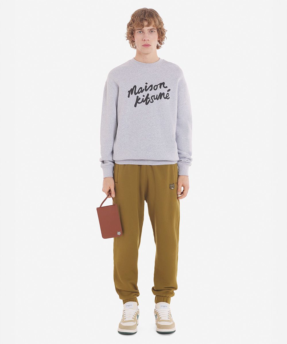 MAISON KITSUNÉ 卡其綠變化狐狸頭LOGO舒適束口運動褲/中性/M