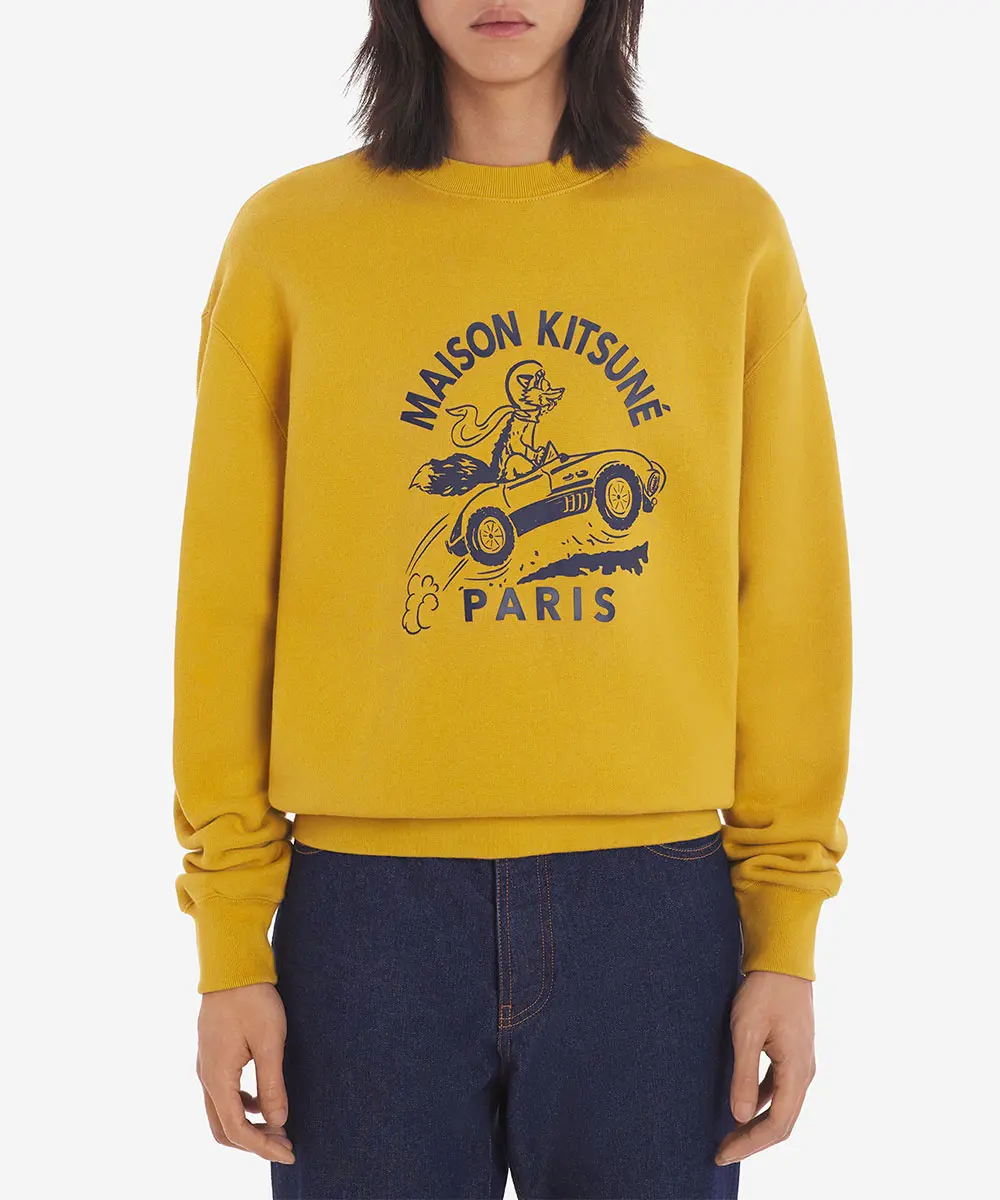 MAISON KITSUNÉ 芥末黃競速狐狸LOGO舒適衛衣/中性/M