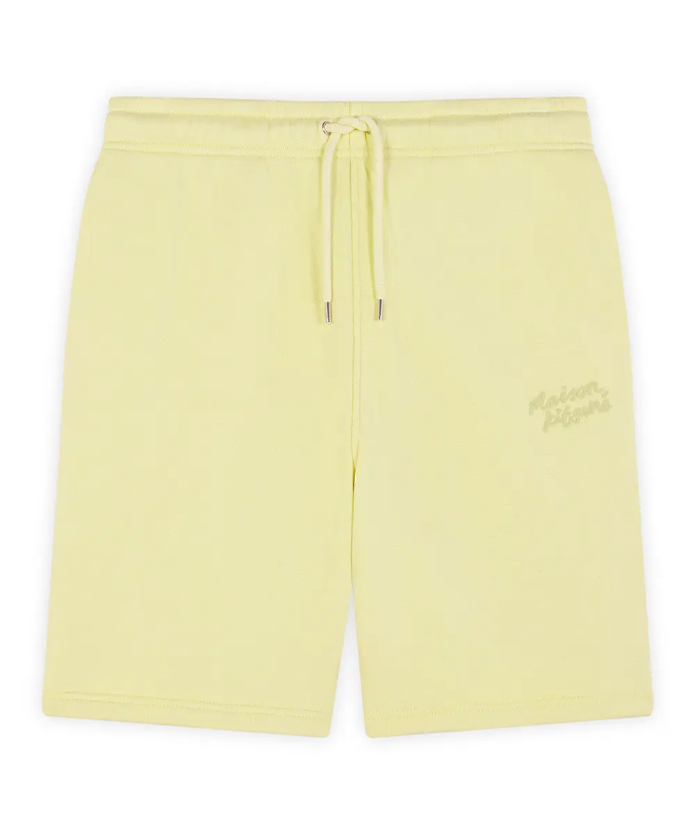MAISON KITSUNÉ 鵝黃色手繪LOGO經典抽繩運動短褲/中性/XL