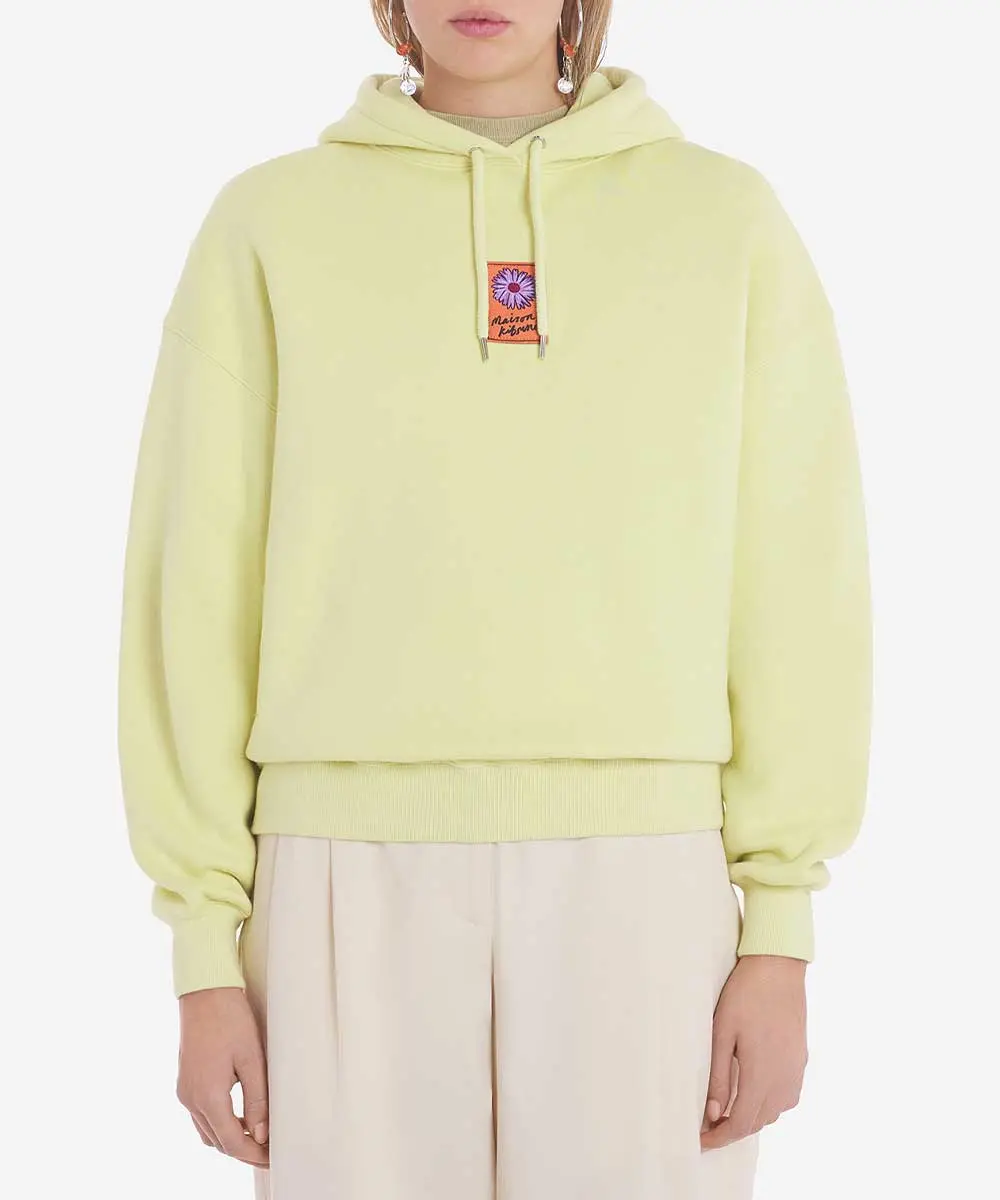 MAISON KITSUNÉ 野芥子黃手繪小雛菊LOGO舒適連帽衛衣/女裝/M