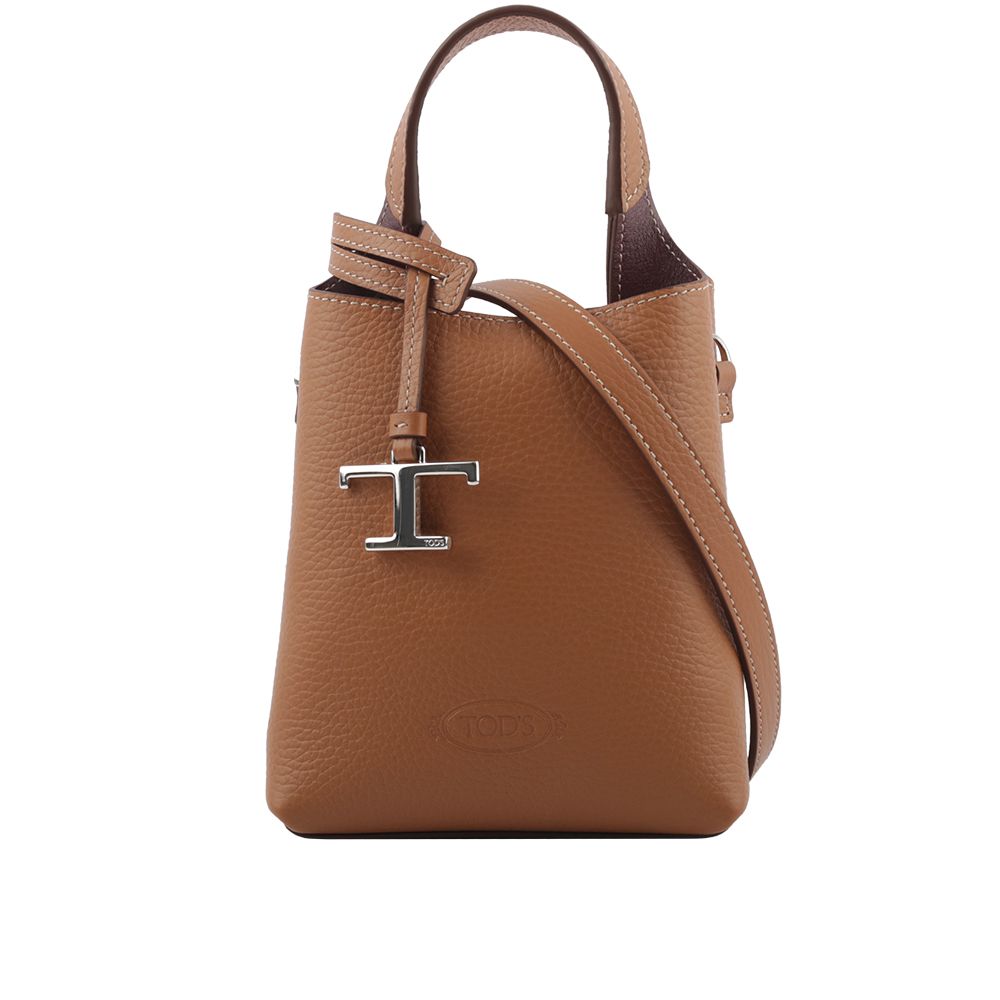 【TOD'S】T Logo 超小號手提/斜背二用皮革手機包(棕色)/平行輸入