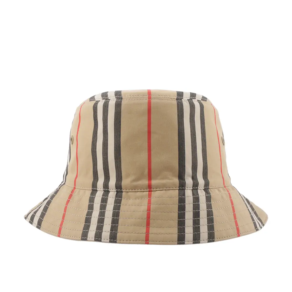 【BURBERRY 巴寶莉】M號 經典條紋棉質雙面可用漁夫帽(米色)/ 平行輸入