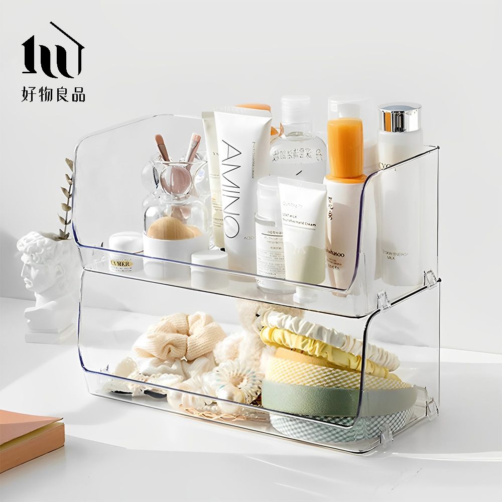 【好物良品】2入_壓克力可疊加桌面收納籃/ 透明