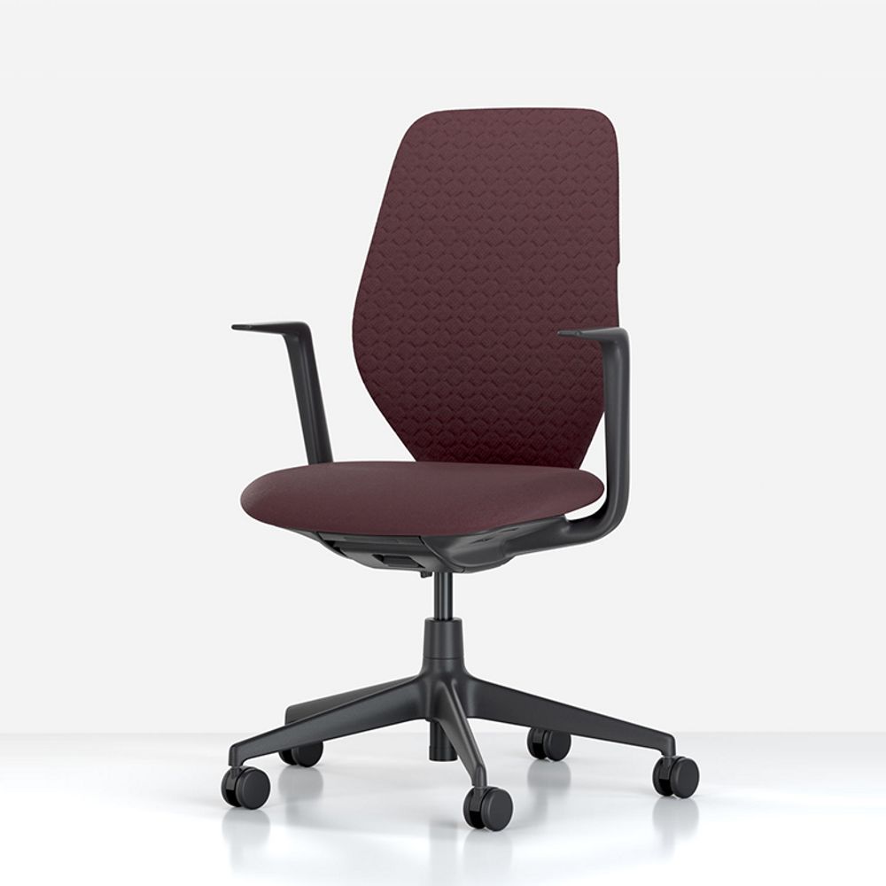 北歐櫥窗/Vitra ACX Soft 人體工學辦公椅(襯墊椅背 / 深緋紅布料 / 深黑色框架 / 固定式扶手)