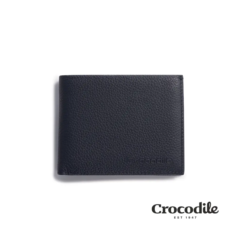 Crocodile 鱷魚皮件 壓釦零錢袋短夾 雙鈔皮夾 真皮皮夾 男生皮夾-Rocky系列-0103-09903/ 個性黑