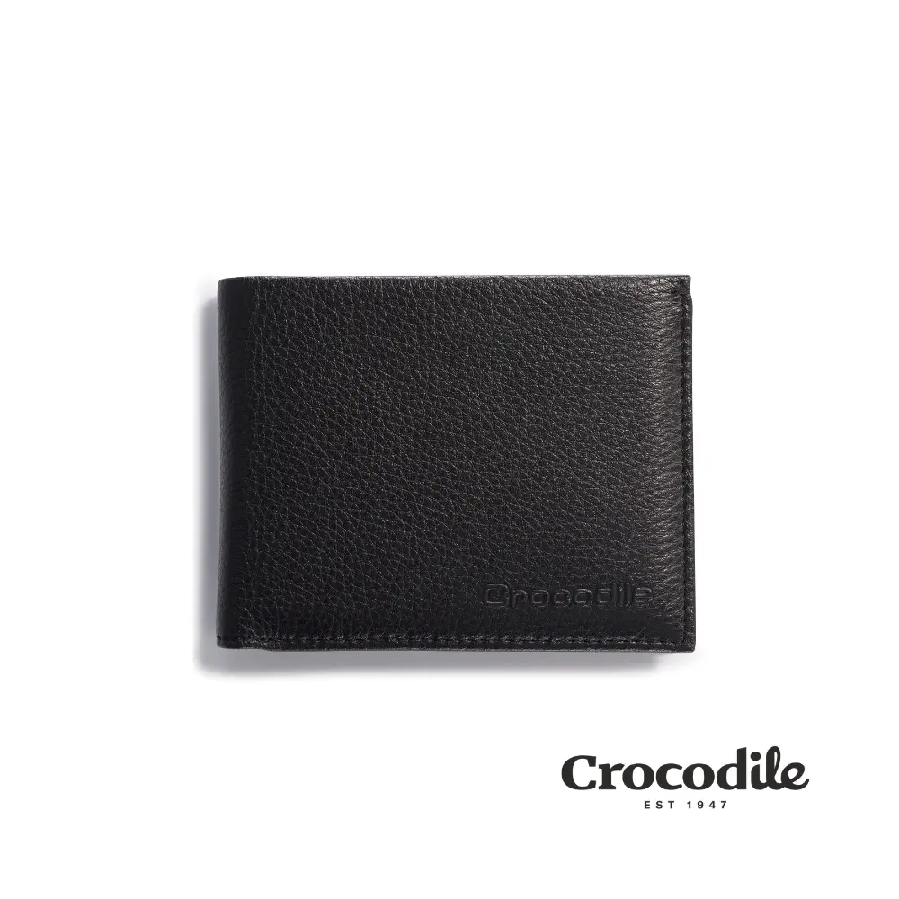 Crocodile 鱷魚皮件 真皮短夾錢包 男生雙鈔皮夾-網狀窗格 7卡-Rocky系列0103-09905/ 個性黑