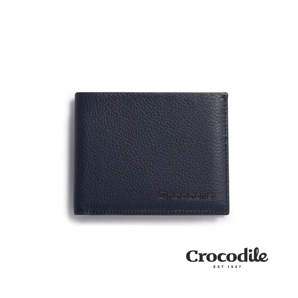 Crocodile 鱷魚皮件 真皮短夾錢包 男生雙鈔皮夾-網狀窗格 7卡-Rocky系列0103-09905/ 暗夜藍