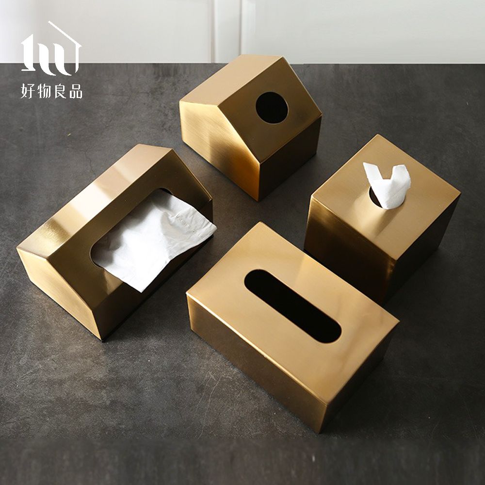 【好物良品】長形_高級金色不銹鋼面紙盒/ 幾何金塊(長形)