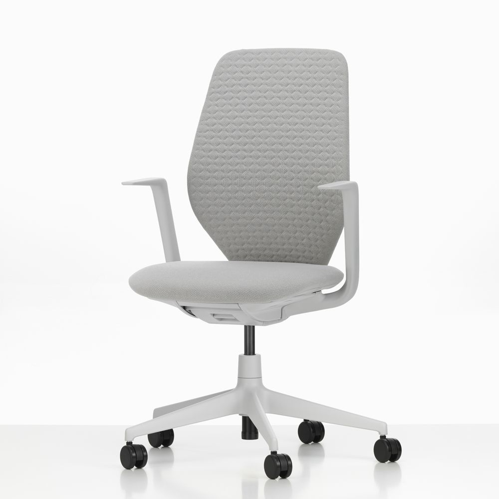 北歐櫥窗/Vitra ACX Soft 人體工學辦公椅(襯墊椅背 / 卵石灰布料 / 灰白色框架 / 固定式扶手)