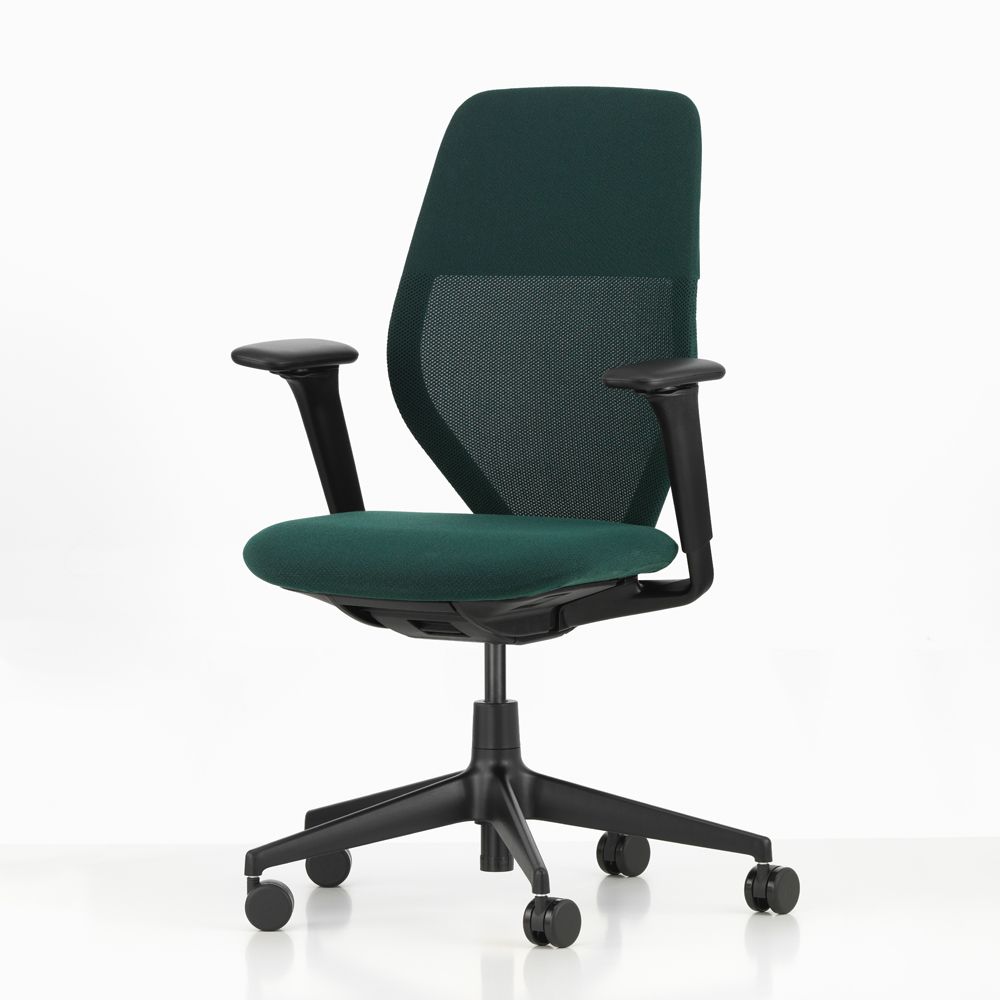 北歐櫥窗/Vitra ACX Mesh 人體工學辦公椅(網格椅背 / 松木綠布料 / 深黑色框架 / 升降式扶手)