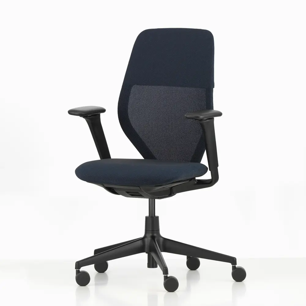 北歐櫥窗/Vitra ACX Mesh 人體工學辦公椅(網格椅背 / 藏青藍布料 / 深黑色框架 / 升降式扶手)