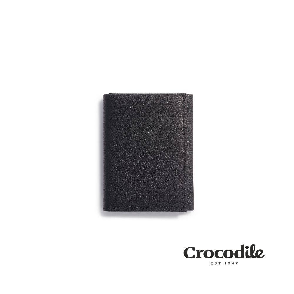 Crocodile 鱷魚皮件 三折短夾 男生皮夾 錢包推薦 網狀透明窗/6卡-Rocky系列-0103-09908/ 個性黑