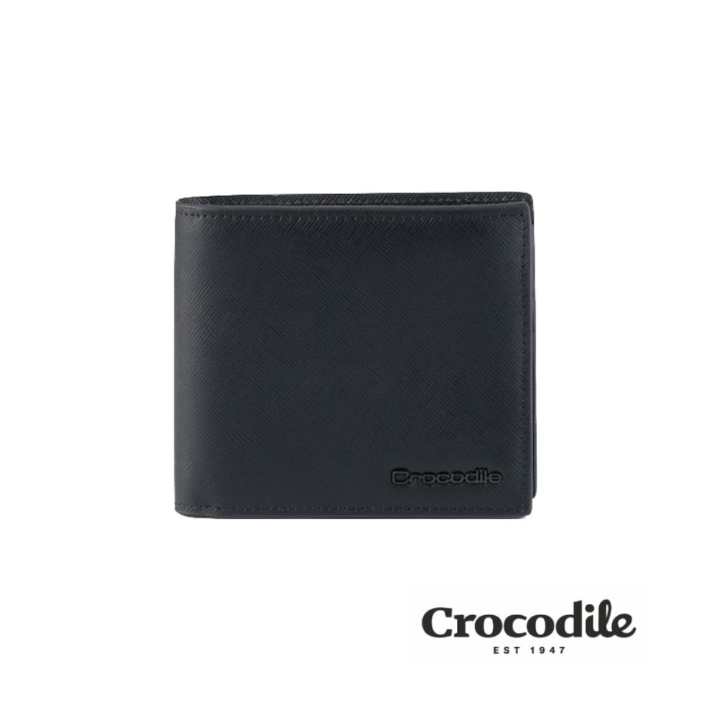 Crocodile 鱷魚皮件 皮夾 薄短夾 錢包 雙鈔 8卡RFID Aston奧斯頓系列 0103-11404-黑色