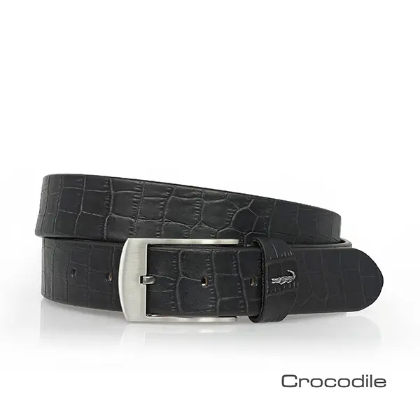 Crocodile 鱷魚皮件 真皮皮帶 經典 鱷魚壓紋 雙面休閒皮帶 0102-20181-黑色/ 38腰
