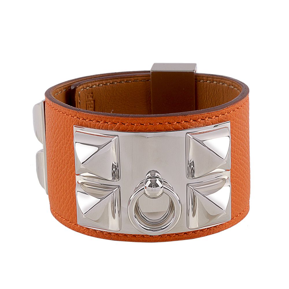 【HERMES】EPSOM皮 鉚釘銀釦CDC手環 _展示品(S)(橘色)/ 平行輸入