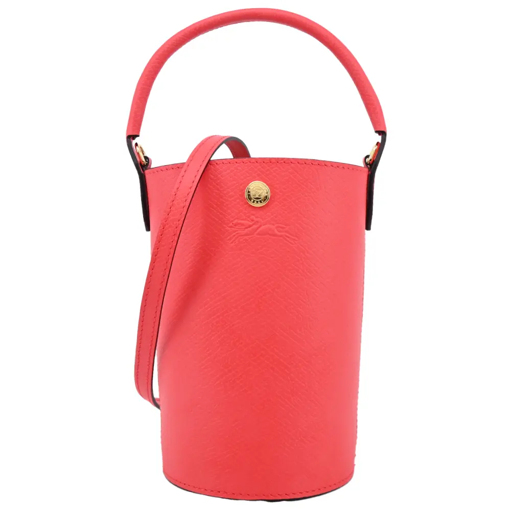 LONGCHAMP ÉPURE系列牛皮壓印手提/斜背水桶包(迷你/草莓紅)/平行輸入