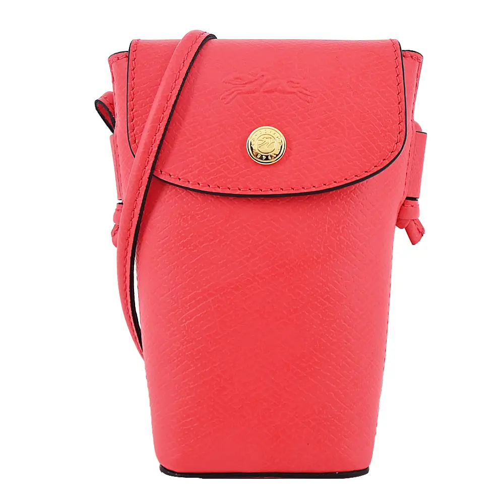 LONGCHAMP ÉPURE系列牛皮翻蓋手機斜背包(草莓紅)平行輸入
