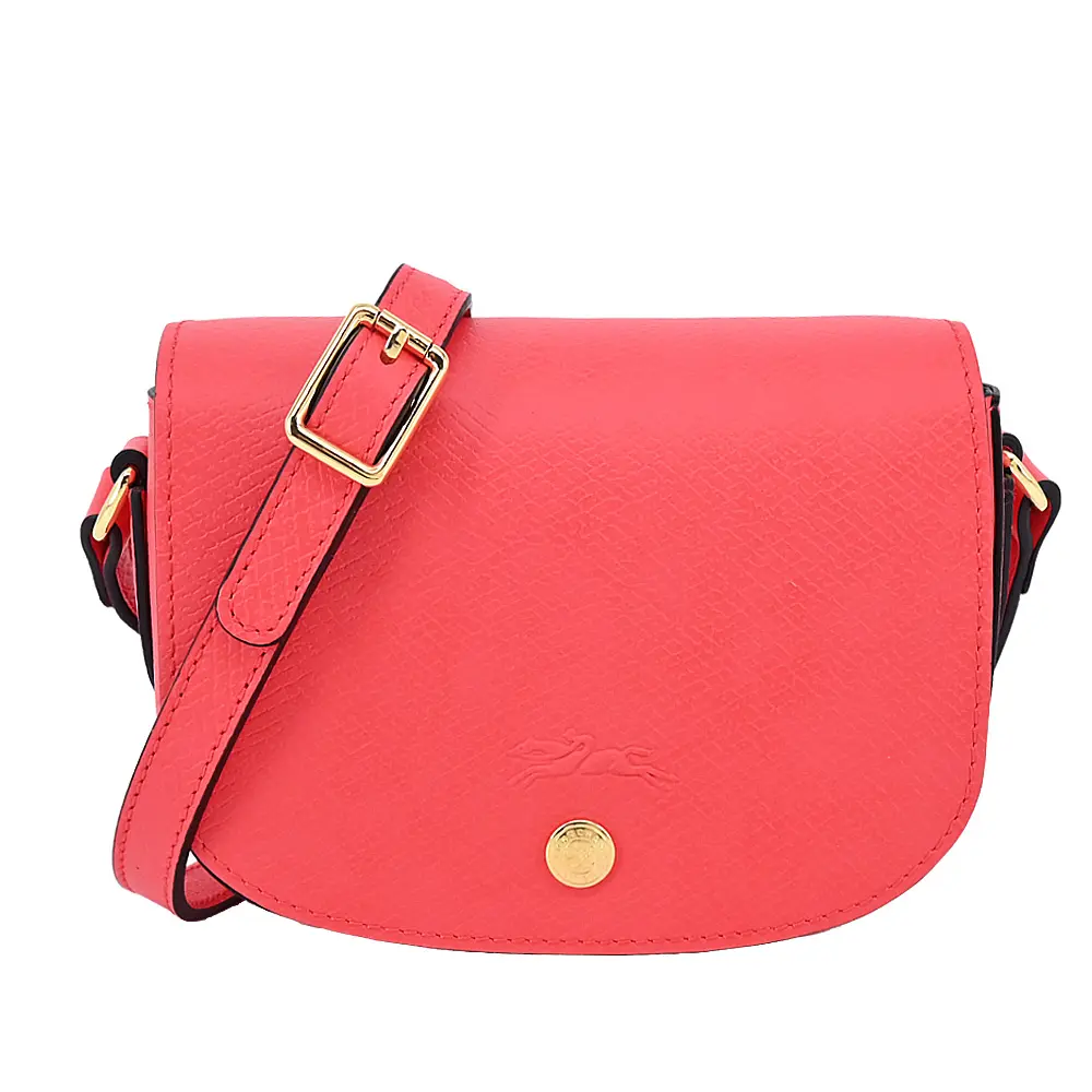 LONGCHAMP EPURE系列牛皮翻蓋半月斜背包(迷你/草莓紅)/平行輸入