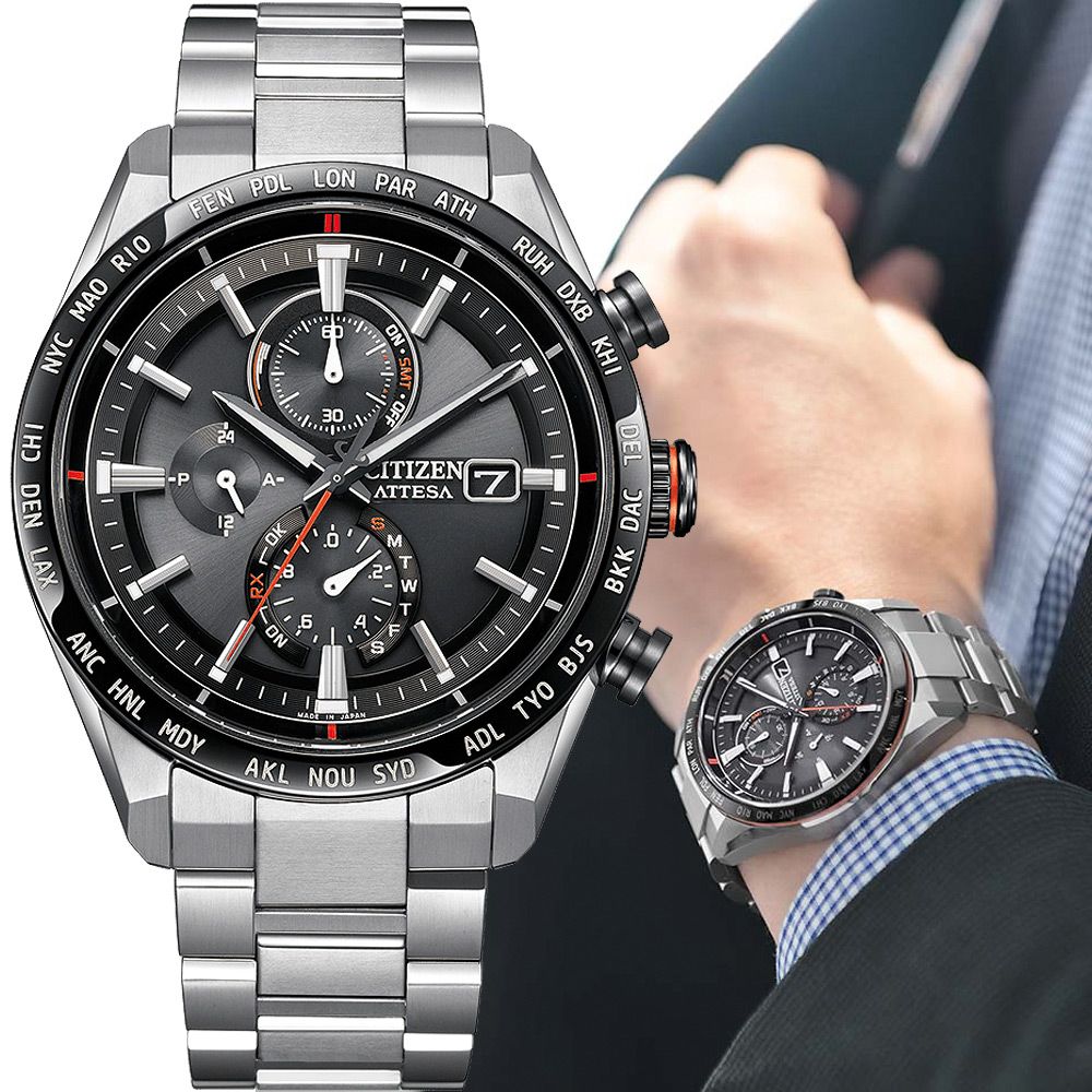 CITIZEN 星辰 官方授權 鈦金屬 光動能電波萬年曆計時手錶 AT8189-61E