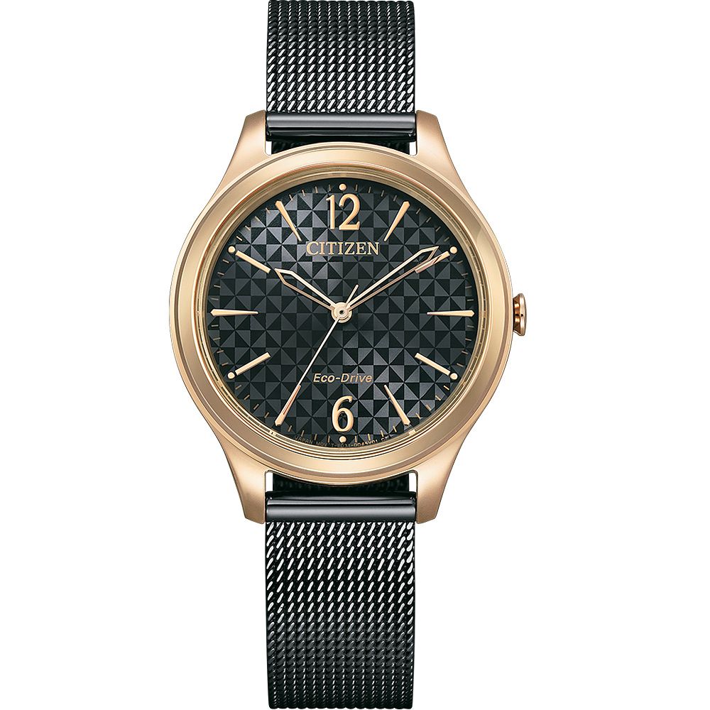 CITIZEN 星辰 光動能菱格紋米蘭帶女錶-32mm EM0509-87E