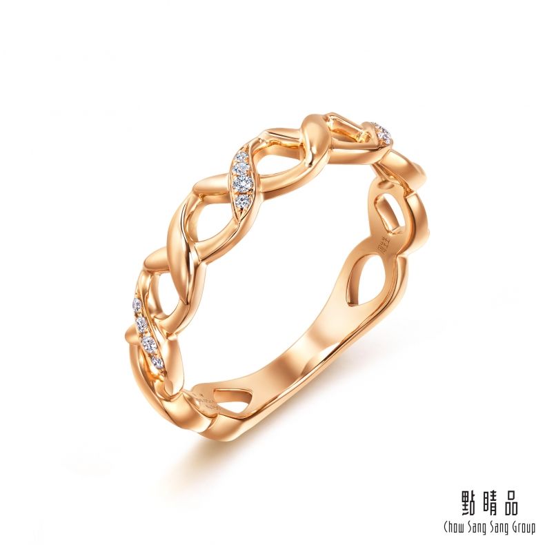 點睛品 比彼心 18K玫瑰金鑽石戒指(細版)/ 港圍15號
