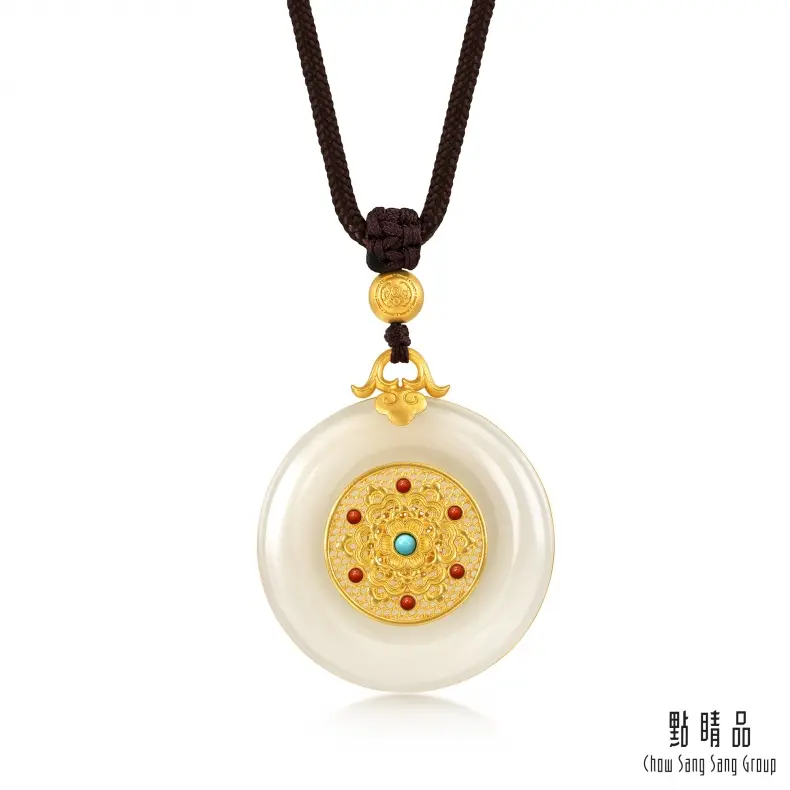 點睛品 幸福花開金鑲玉 黃金項鍊