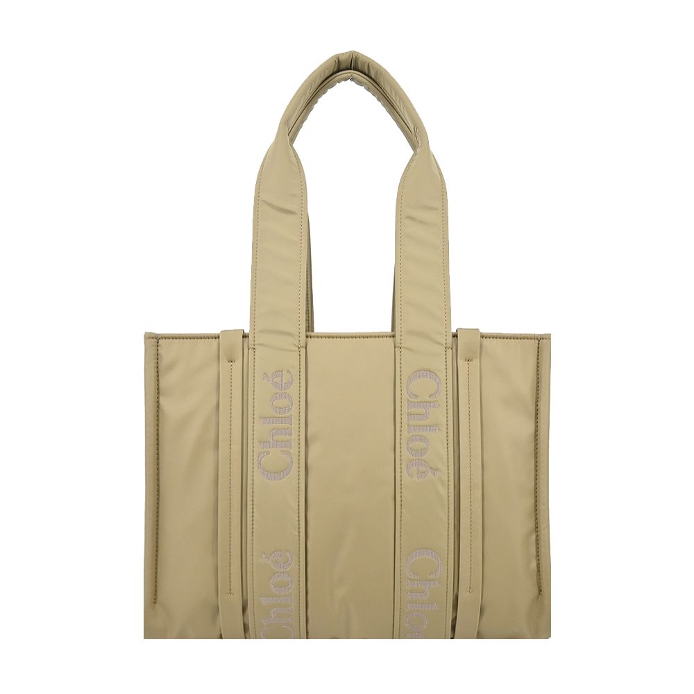 Chloe Woody tote bag 新款尼龍托特包中號/平行輸入/ 卡其