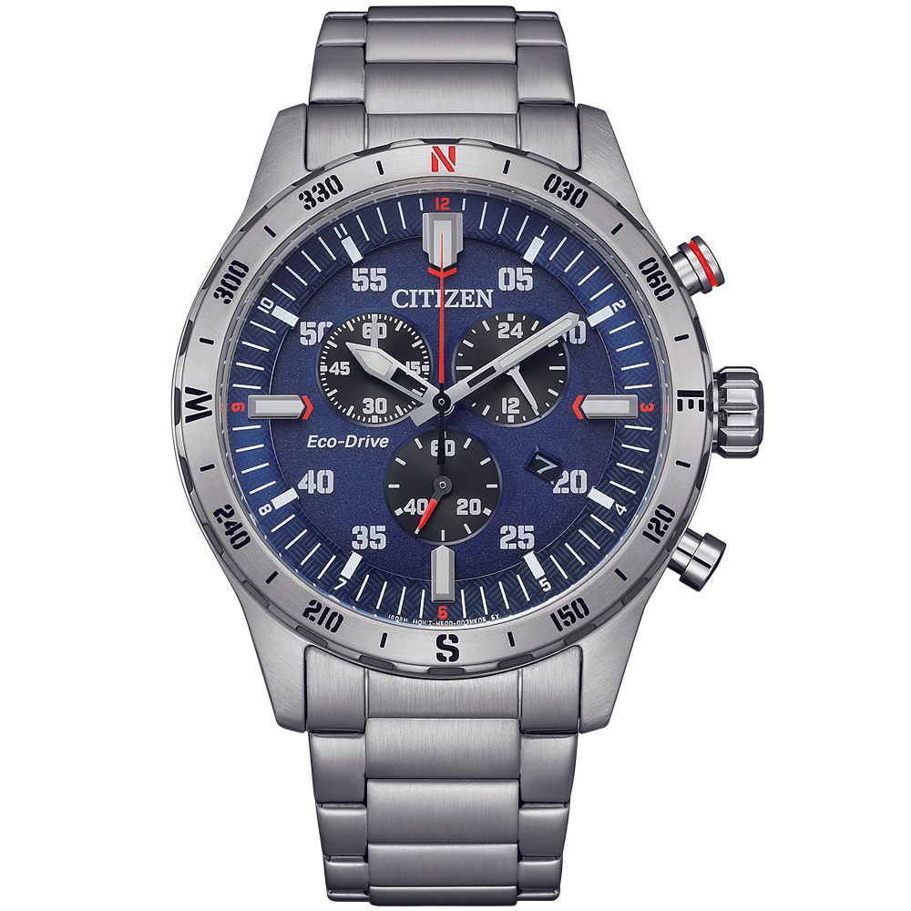 CITIZEN 星辰 聖誕節推薦款光動能三眼計時手錶-藍 AT2520-89L