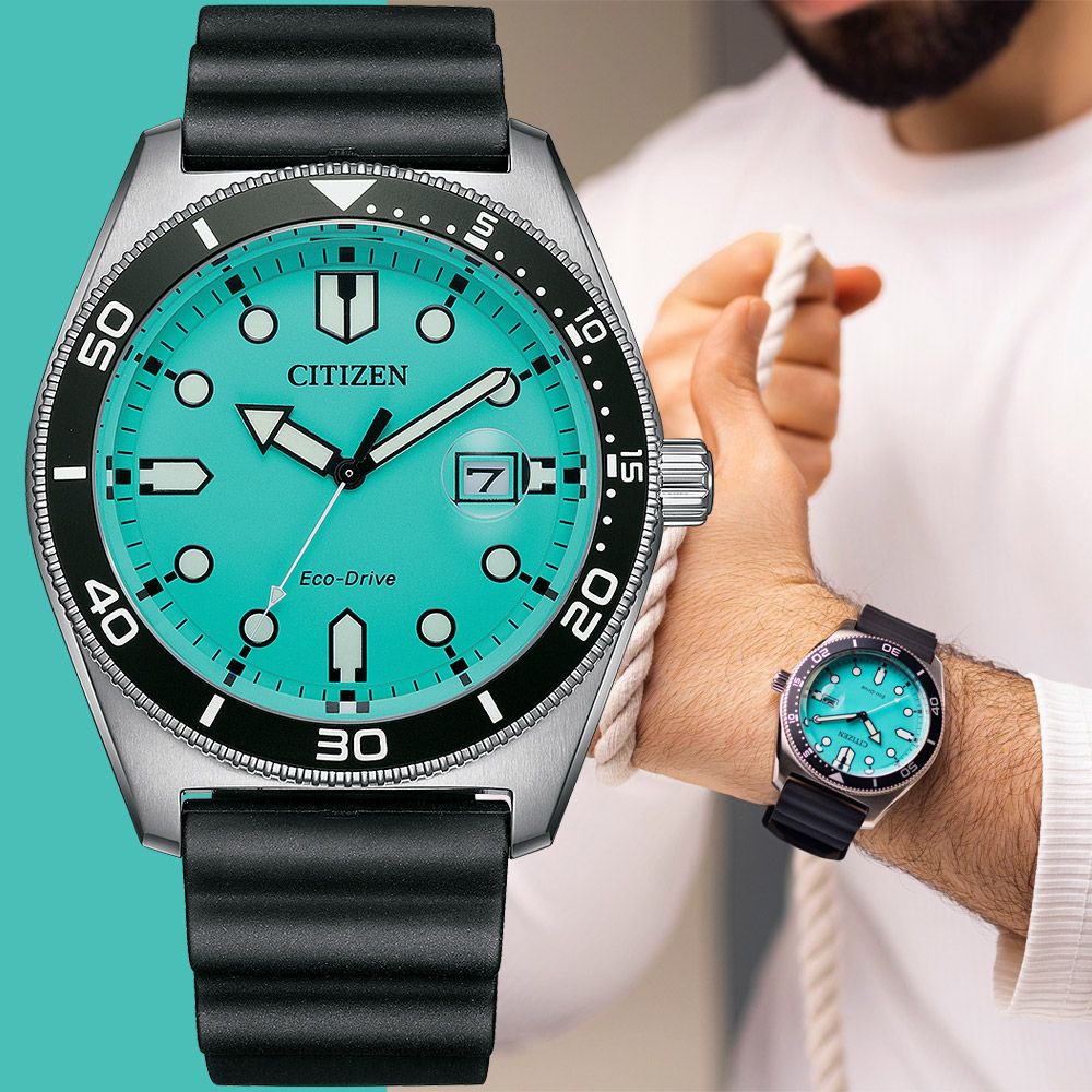 CITIZEN 星辰 光動能潛水風格手錶-湖水綠 AW1760-14X