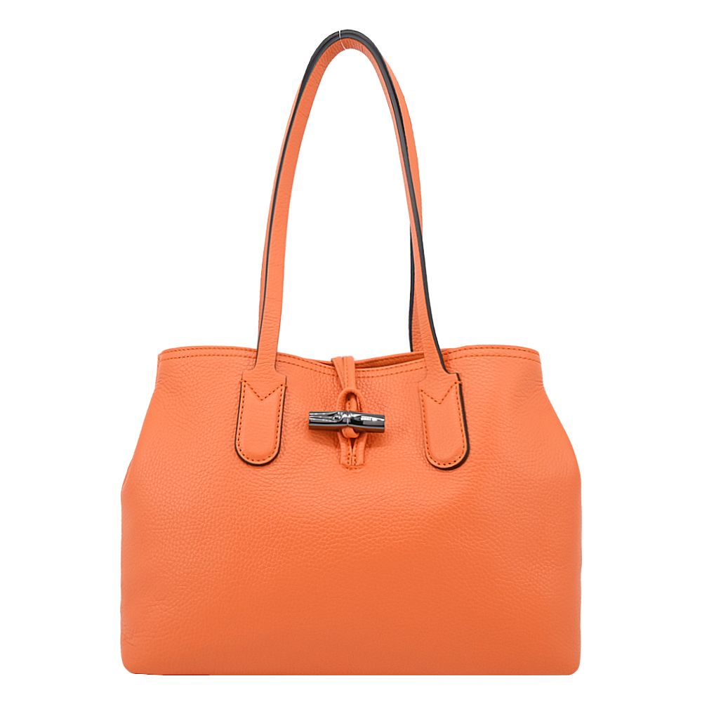 LONGCHAMP ROSEAU ESSENTIAL系列金屬竹節牛皮肩背包(中/柳橙)/平行輸入