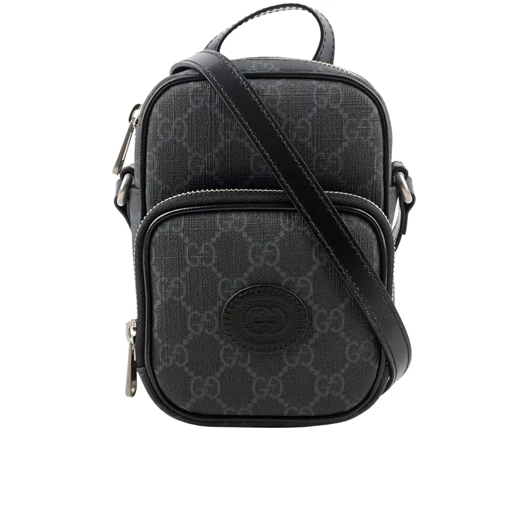 【GUCCI】Interlocking G 標誌迷你拉鍊二用包(黑灰色)/ 平行輸入