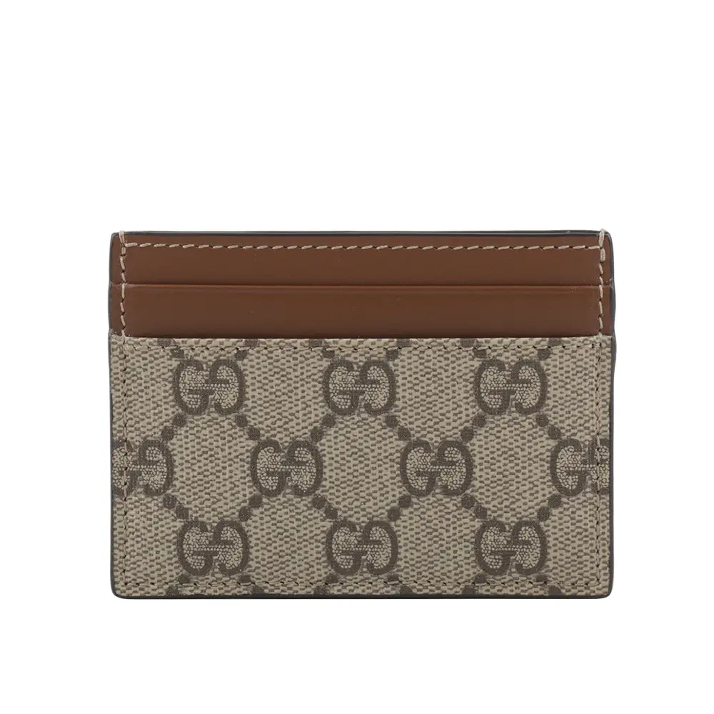 【GUCCI】GG Supreme塗層帆布及皮革4卡名片夾/卡片夾(棕色)/ 平行輸入