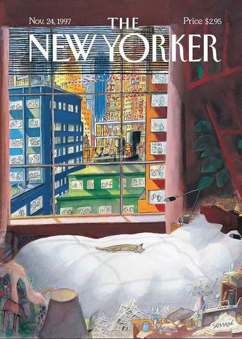 法國 Image Republic 畫報/ 紐約客雜誌封面復刻系列/ 插畫家Sempé/ 在窗邊睡覺的貓/ 30X40CM