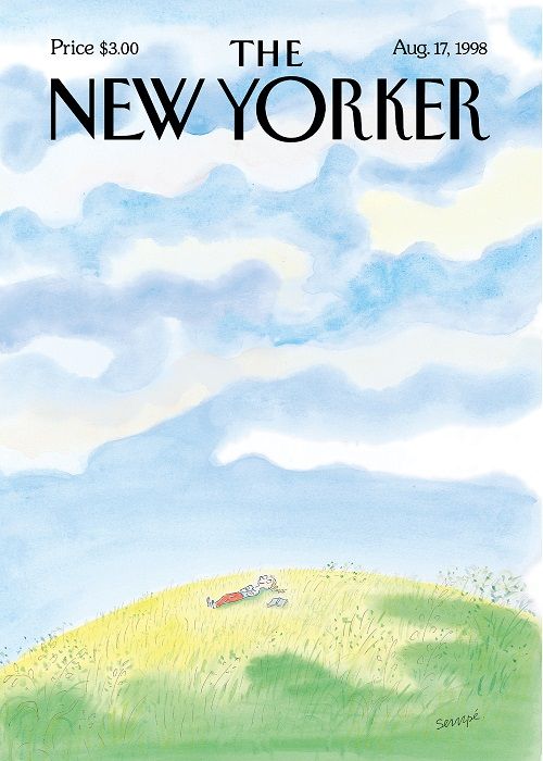 法國 Image Republic 畫報/ 紐約客雜誌封面復刻系列/ 插畫家Sempé/ 躺在草地上的女人/ 30X40CM