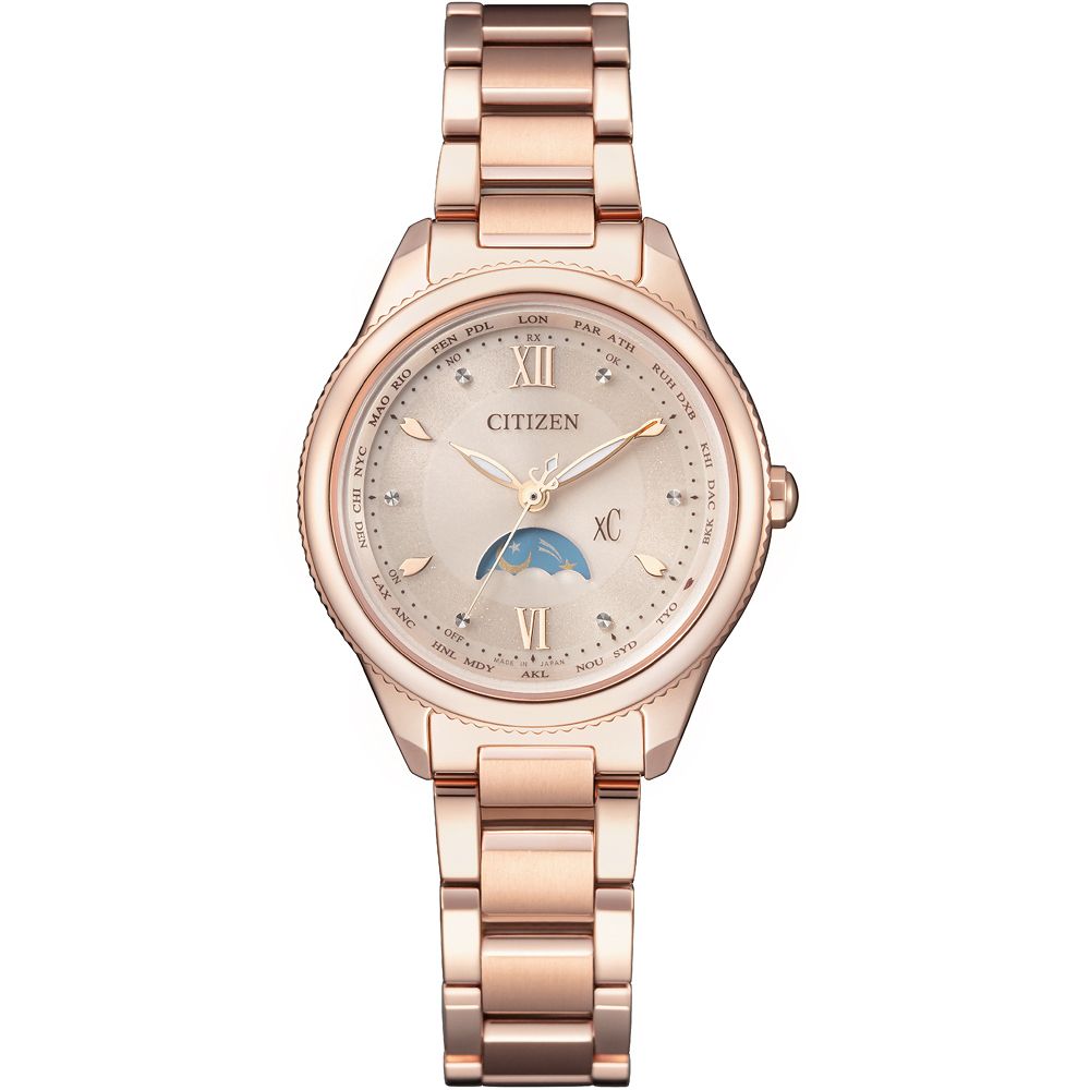 CITIZEN 星辰 XC 心蕊 Hebe廣告款 鈦 日月顯示光動能電波女錶 EE1003-68W