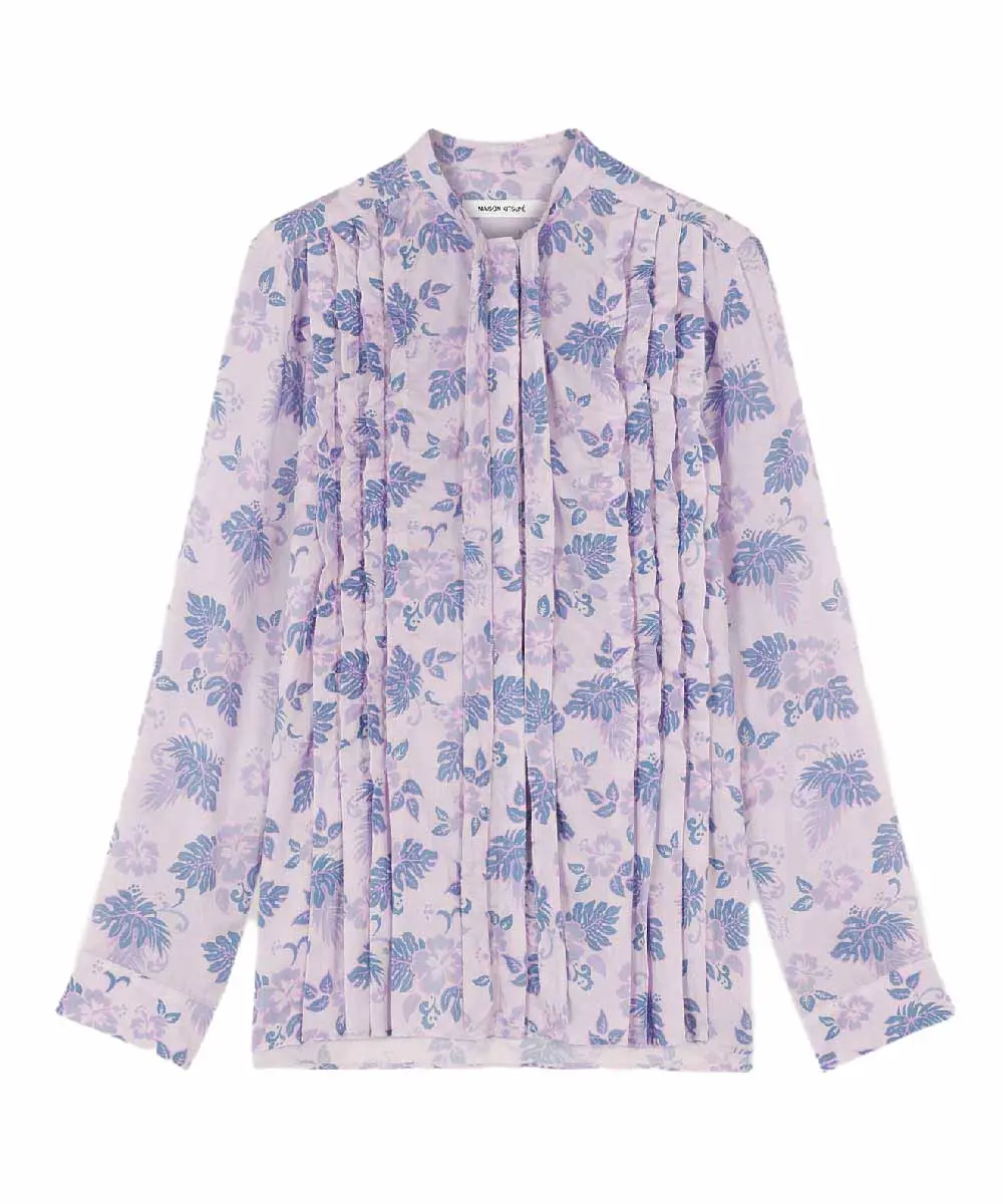 MAISON KITSUNÉ 丁香粉紫熱帶花卉印花女士襯衫/女裝/ 38