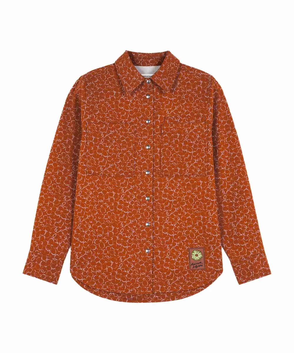 MAISON KITSUNÉ 果醬棕抽象小雛菊印花襯衫式外套/女裝/ L