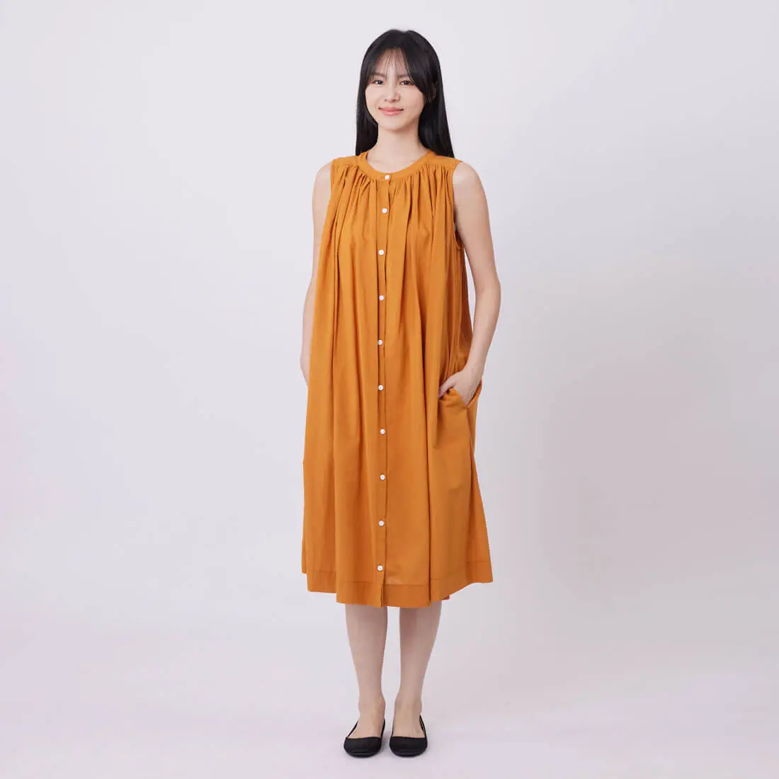 好我 so that's me Birdie無袖長版襯衫棉麻洋裝/ 蜜柑橘 FREE SIZE