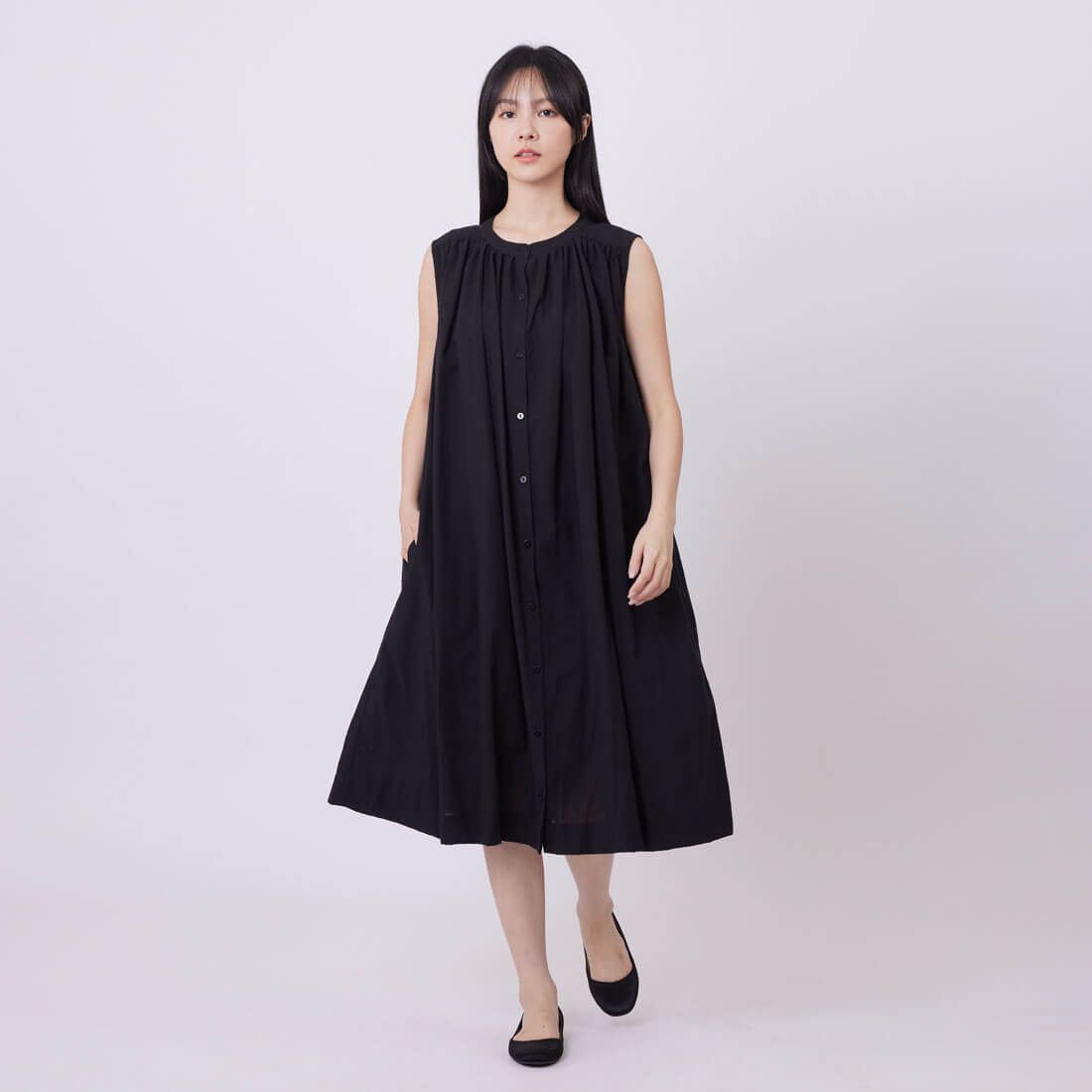 好我 so that's me Birdie無袖長版襯衫棉麻洋裝/ 黑 FREE SIZE