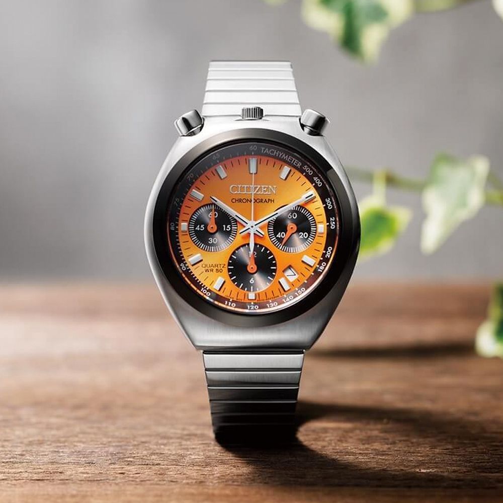CITIZEN 星辰 Tsuno Chrono 限定款牛頭錶 三眼計時手錶-橘 AN3660-81X