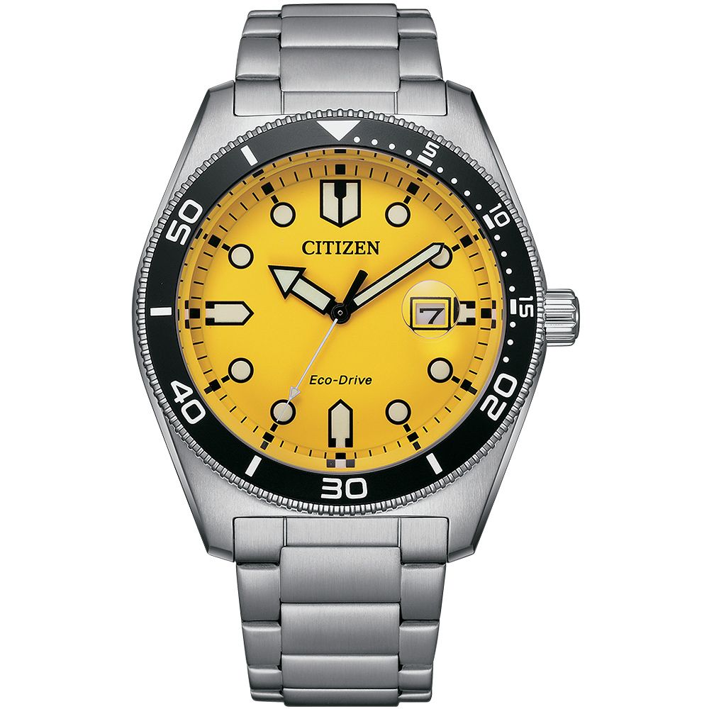 CITIZEN 星辰 光動能潮流大三針手錶-黃 AW1760-81Z