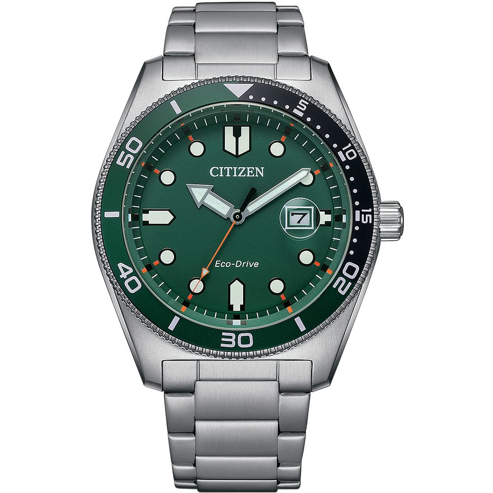CITIZEN 星辰 光動能潮流大三針手錶-綠 AW1768-80X
