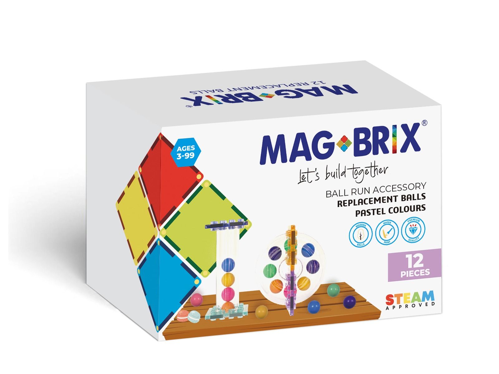 澳洲 Magbrix® 積木磁力片/ 12pcs/ 無毒楓木粉彩木球組