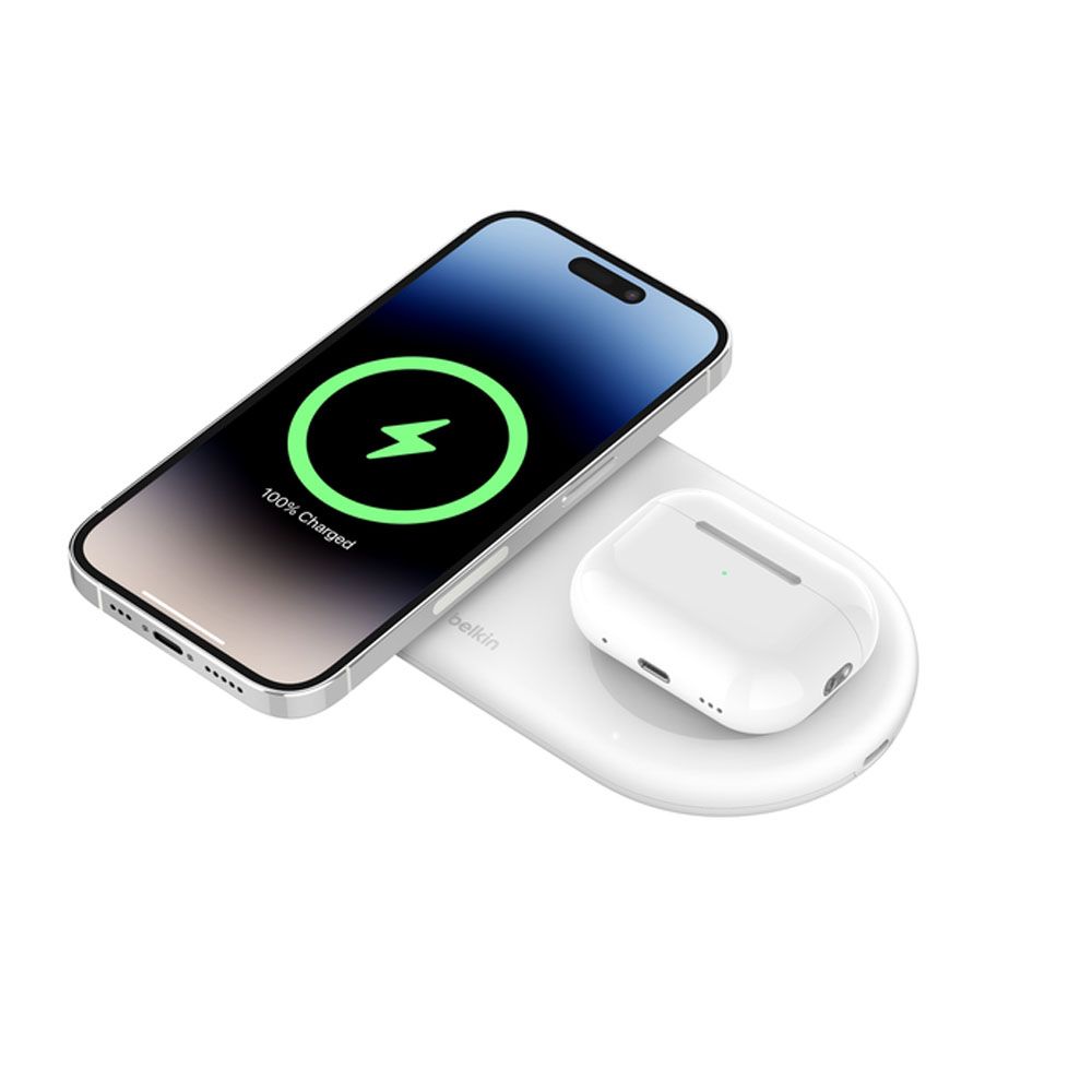 Belkin 貝爾金 BoostCharge Pro Qi2-15W 2合1磁吸無線充電板 WIZ021qc / 白色