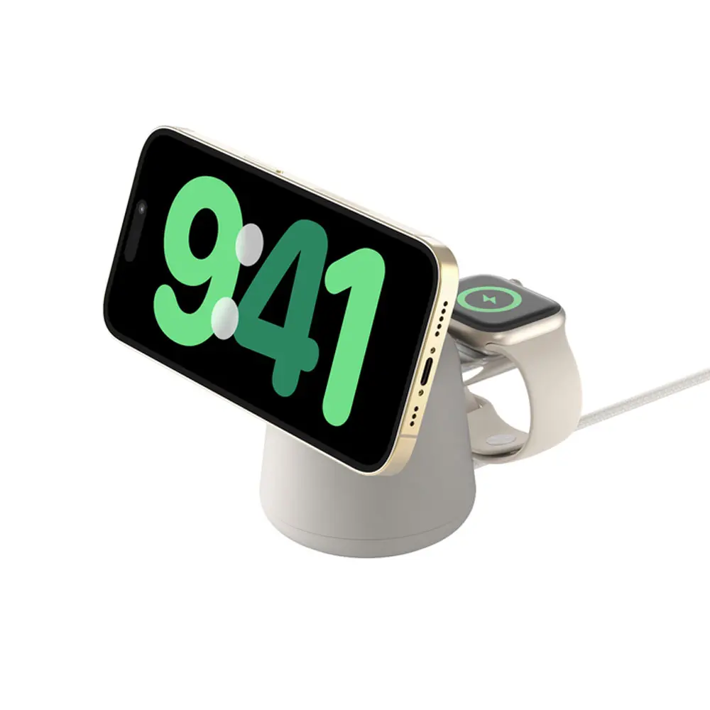 Belkin 貝爾金 Belkin BoostCharge Pro MagSafe 15W 2合1無線快速充電座 WIZ020/ 沙色