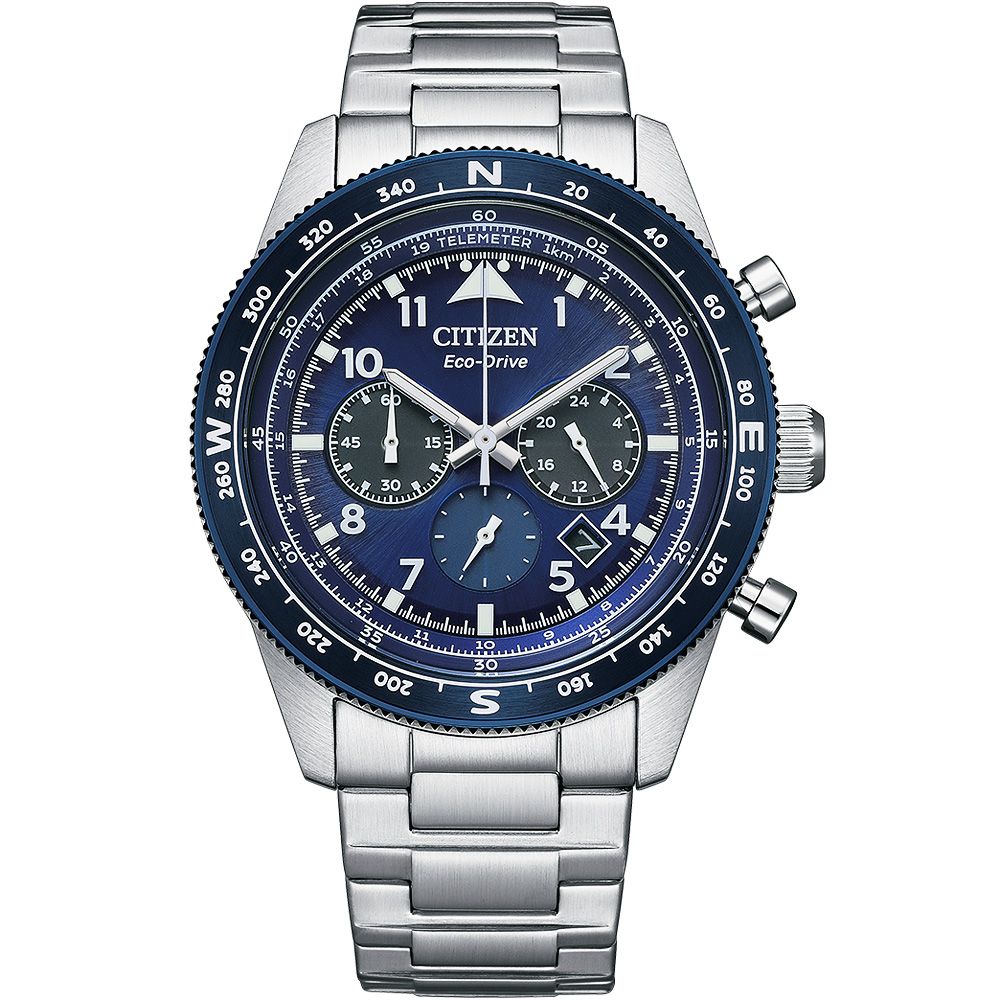 CITIZEN 星辰 光動能航空三眼計時手錶-藍 CA4554-84L