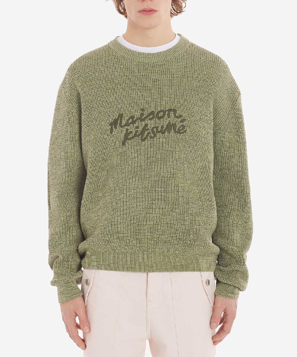 MAISON KITSUNÉ 西洋菜綠大手繪LOGO舒適針織衫/中性/ M