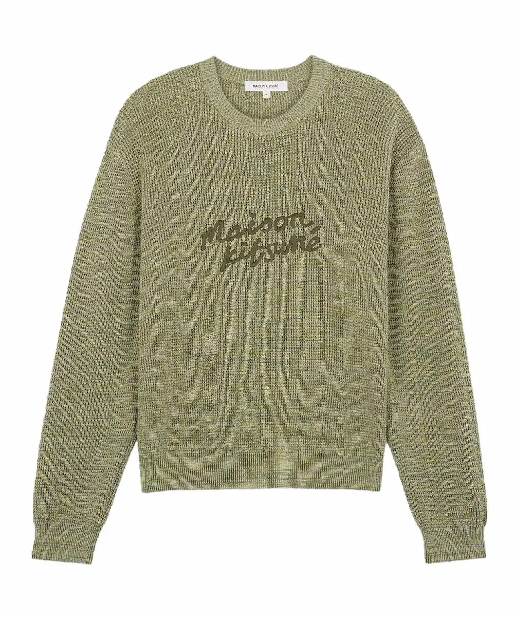 MAISON KITSUNÉ 西洋菜綠大手繪LOGO舒適針織衫/中性/ L