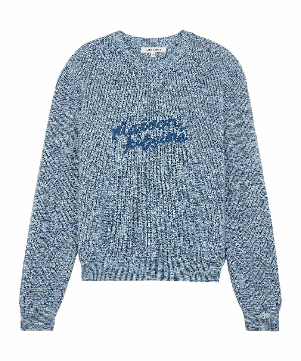 MAISON KITSUNÉ 錢布雷藍大手繪LOGO舒適針織衫/中性/ S